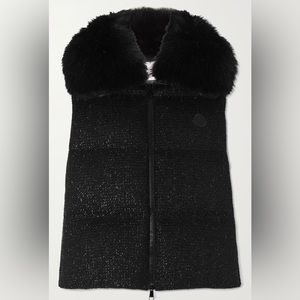 Moncler Carrelet faux-fur trimmed quilted metallic wool-blend tweed down vest